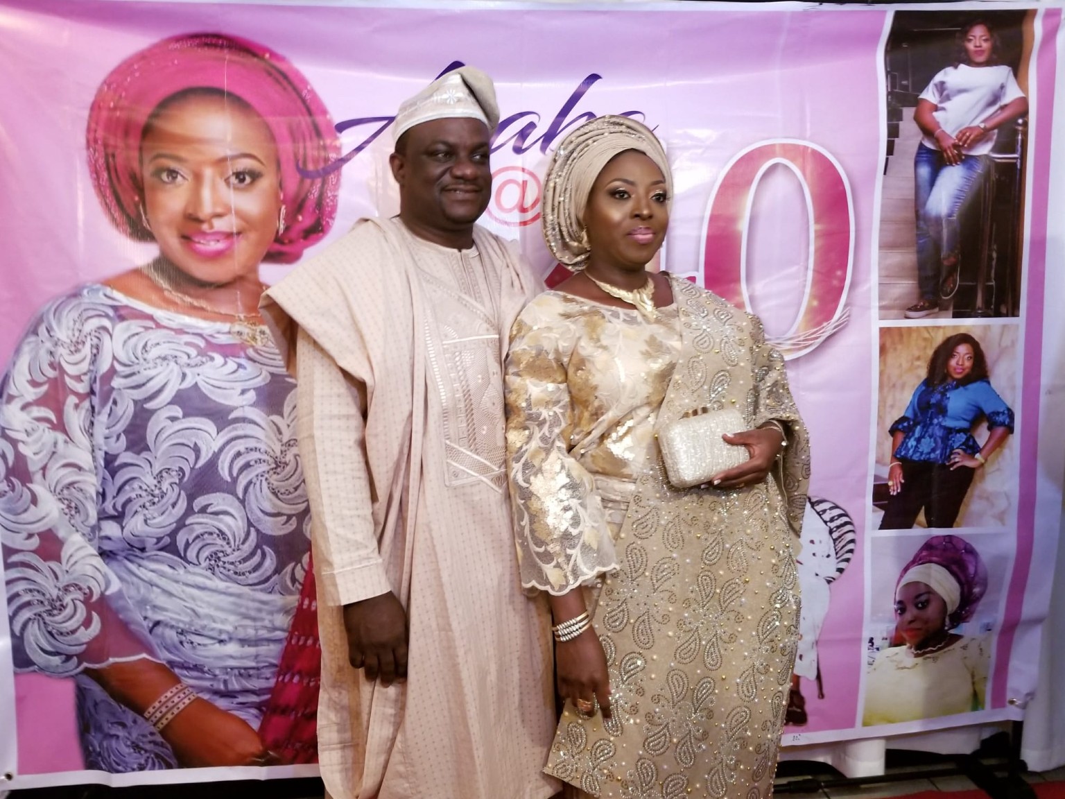 Celebrant and guest in traditional attire at an Atlanta 40th birthday celebration
